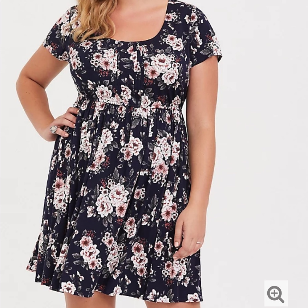 Torrid Navy Floral Pintuck Challis Skater Dress